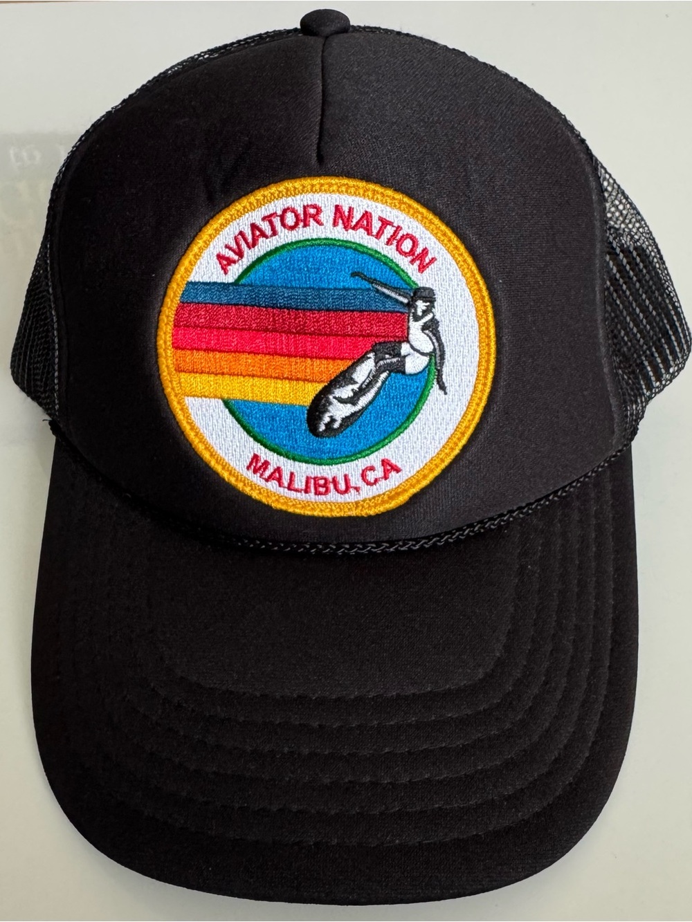 Aviator Nation Malibu CA Patch Rope Mesh Back Trucker Snapback Hat Cap Black